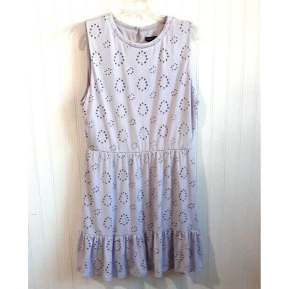 As U Wish Dress Womens XL Lavender Eyelet Babydoll Style Mini Ruffle Hem